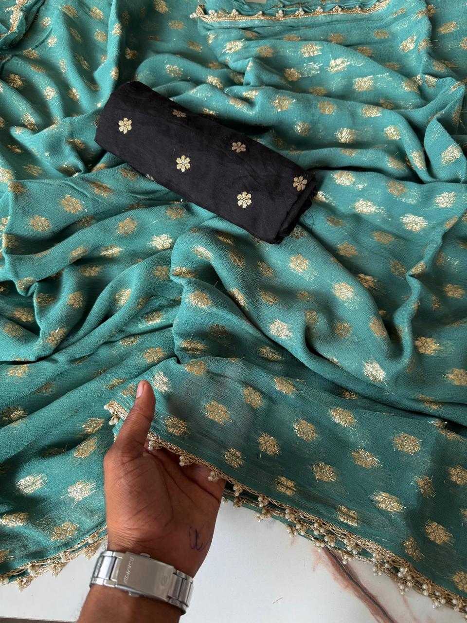 Ynf Viscose RIN178 EMRALD Sarees Wholesale Georgette Sarees Butta Sarees Viscose Saree Manufacturer
