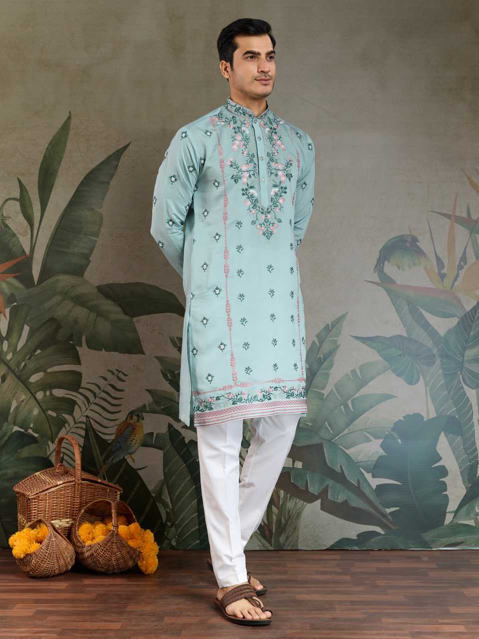 Ynf Viscose RIN202 61351 Mens Wear Wedding Collections Festive Collections Wholesale Men Kurta Pajama Men Wedding kurta Embroidered Kurta Pajama Manufacturer