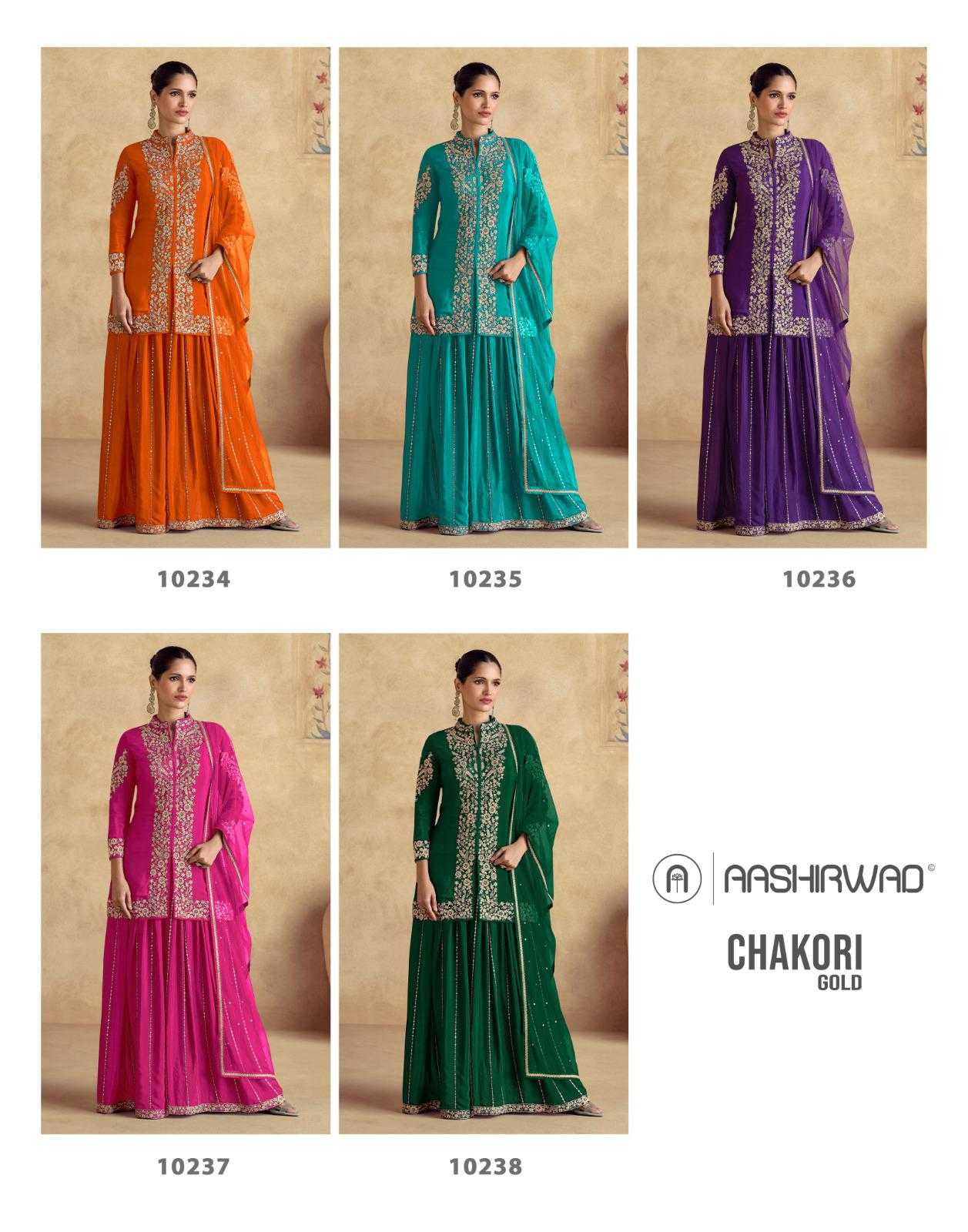 Ynf Chinon Silk KESH587 AASHIRWAD CHAKORI GOLD Suits & Dresses Wholesale Palazzo Suit Wedding Suits Designer Suits Manufacturer