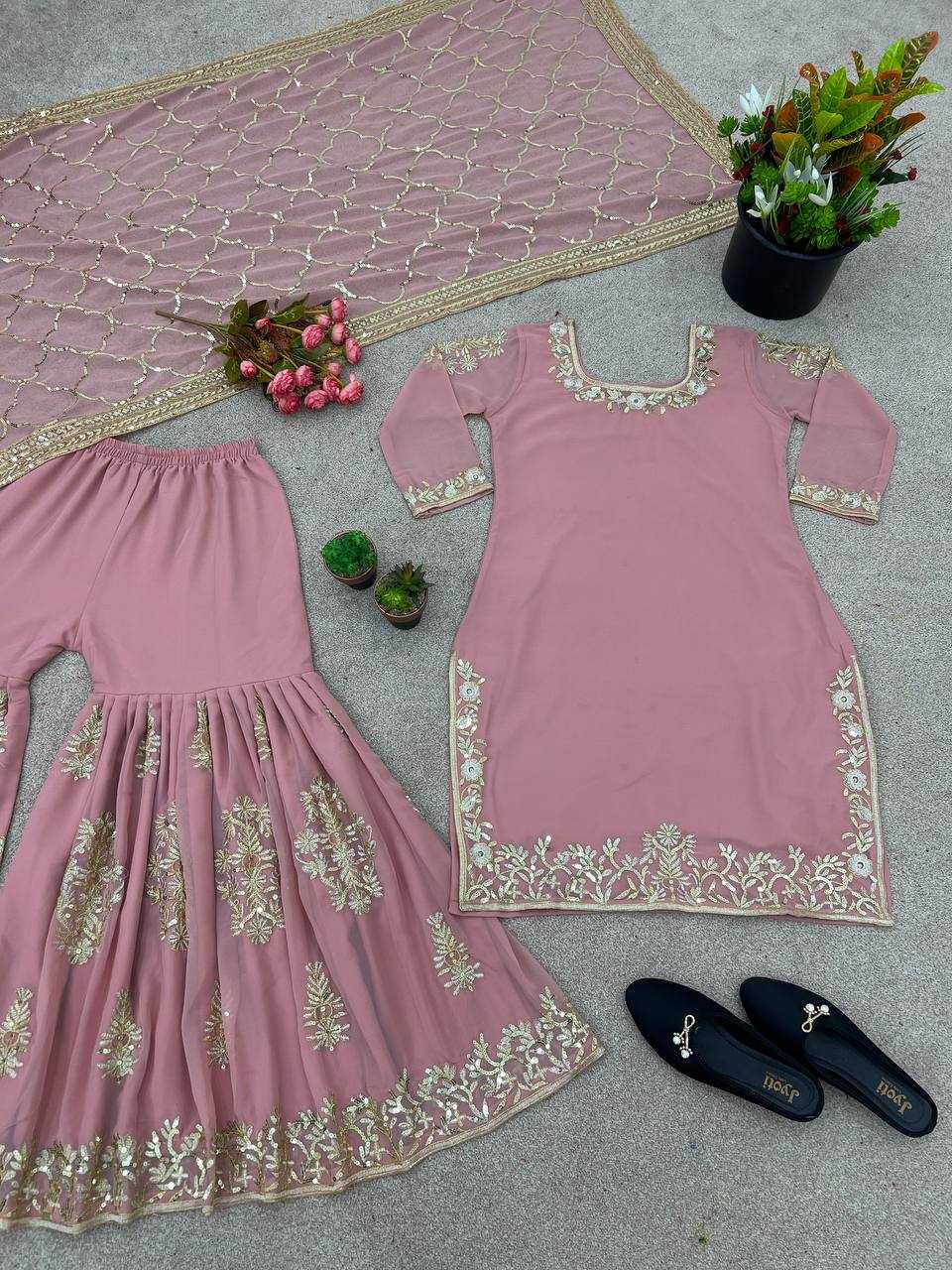 Ynf Faux Georgette KESH499 3057 Suits & Dresses Wholesale Sharara Salwar Suits Embroidery Suits Georgette Suit Manufacturer