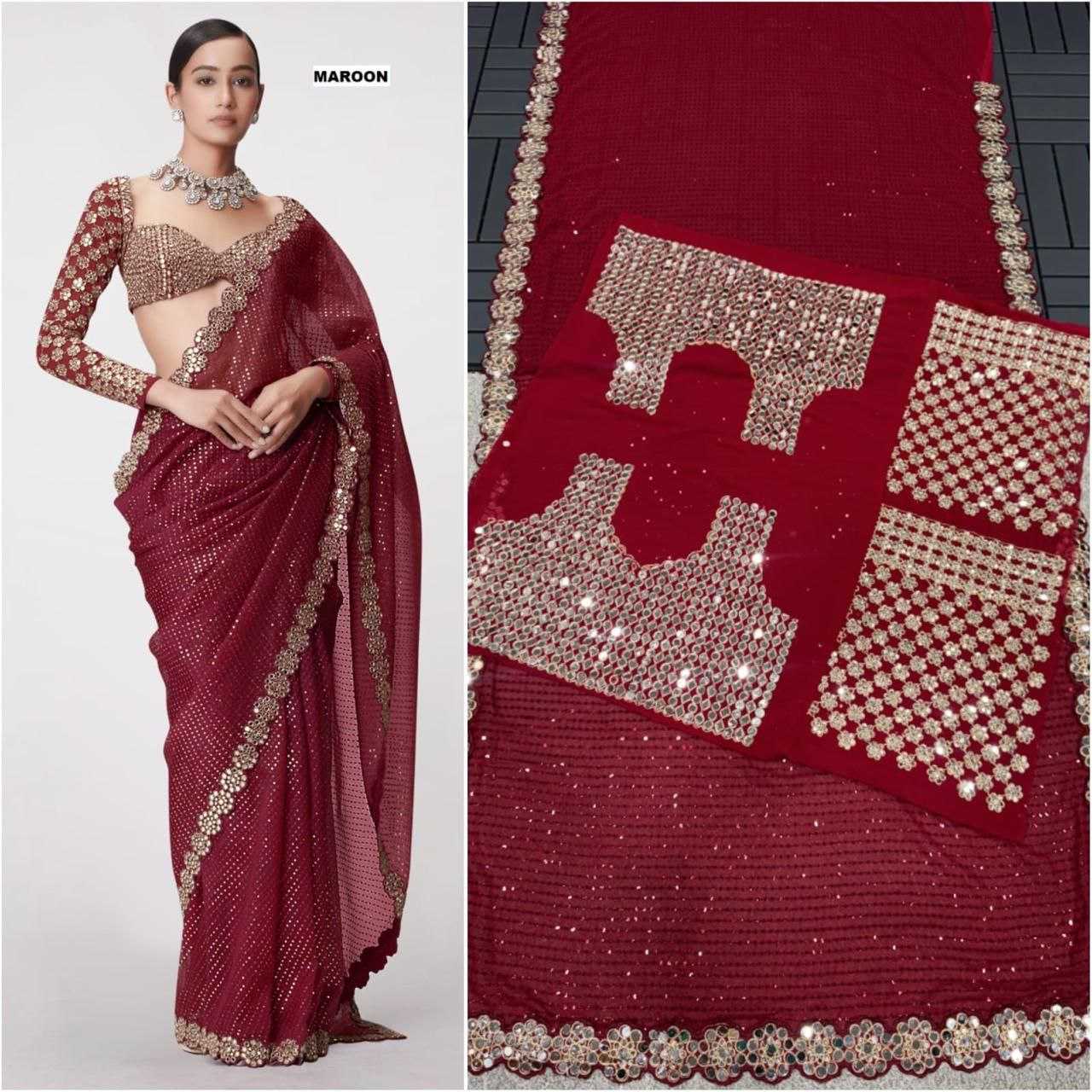 Ynf Georgette RIN134 0315 Sarees Wholesale Georgette Sarees Sequence Sarees Embroidered Sarees Manufacturer