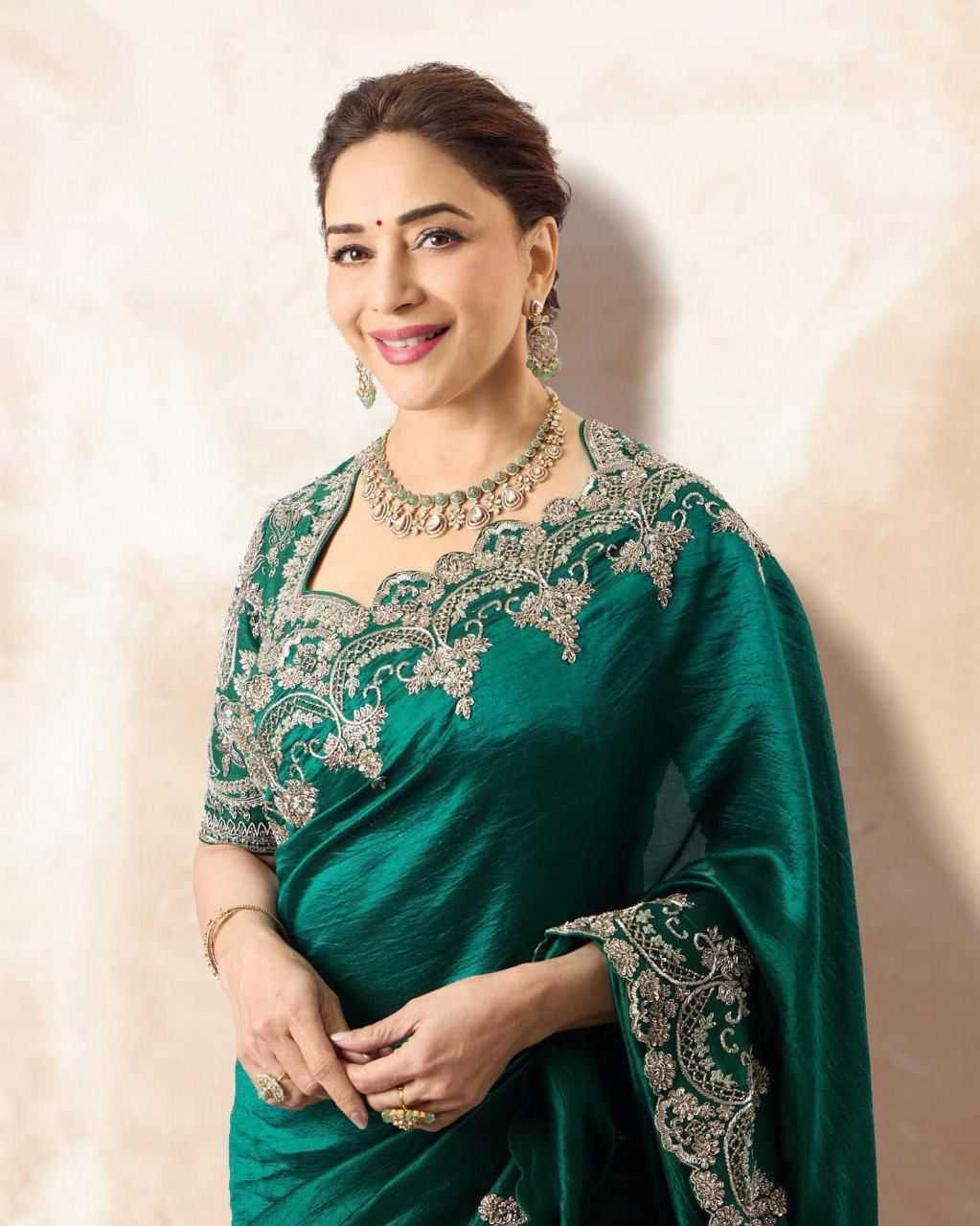 Ynf Rangoli Silk RIN164 Dixit-2 Silk Sarees Wedding Collections Bollywood Collections Wholesale Madhuri Dixit Sarees Embroidered Silk Sarees Green Silk Sarees Manufacturer
