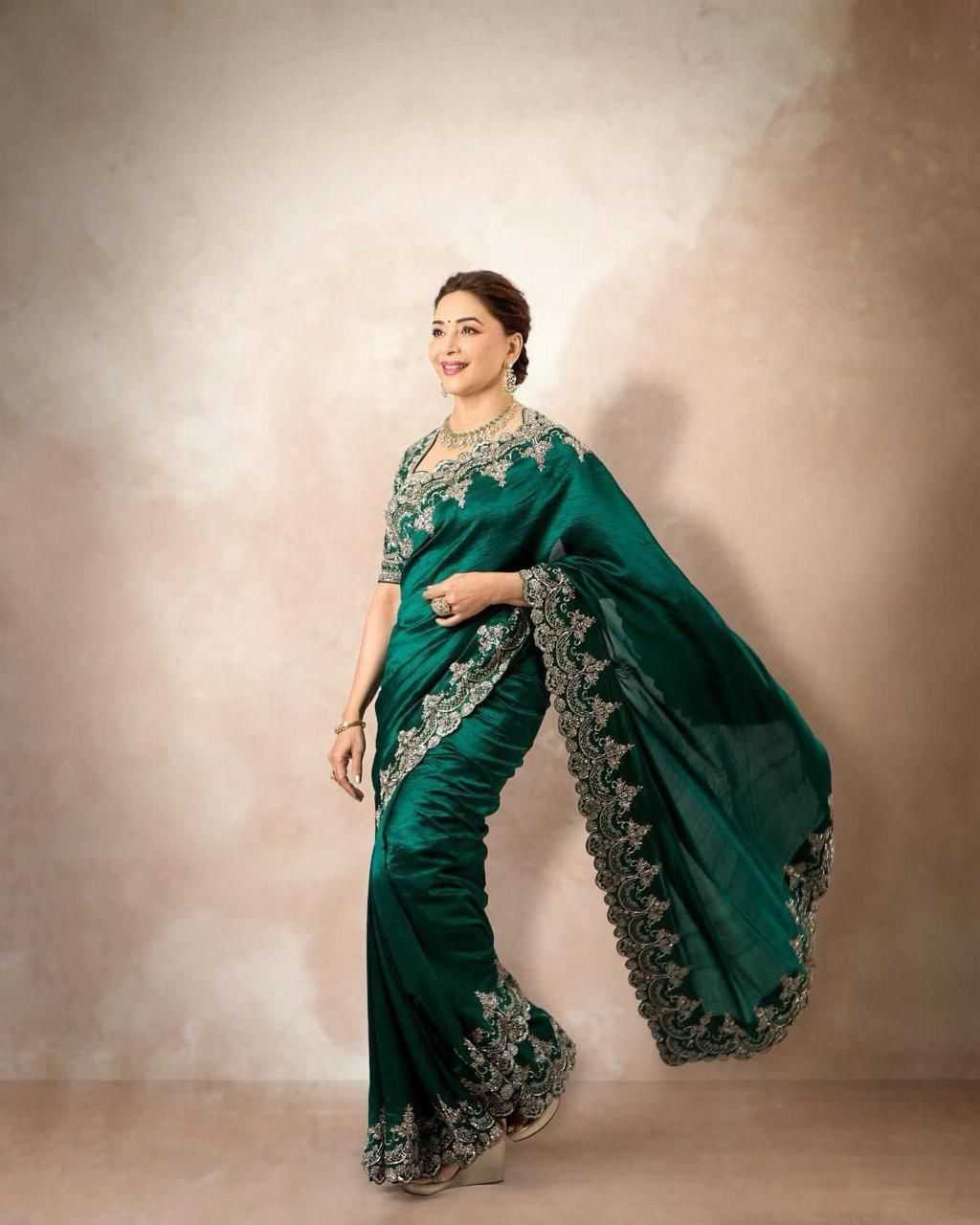 Ynf Rangoli Silk RIN164 Dixit-2 Silk Sarees Wedding Collections Bollywood Collections Wholesale Madhuri Dixit Sarees Embroidered Silk Sarees Green Silk Sarees Manufacturer