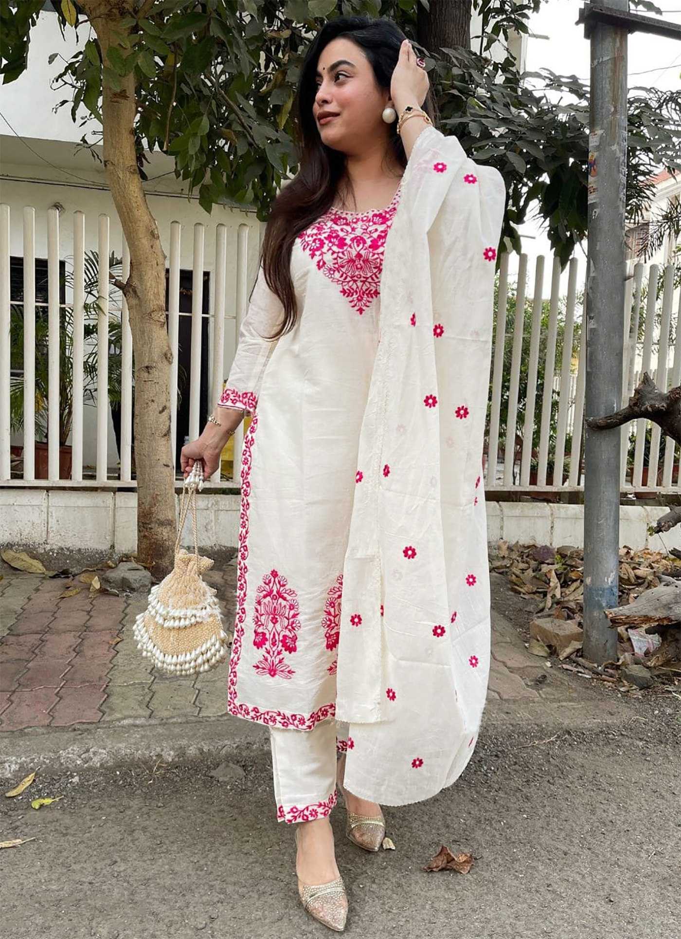 Ynf Cotton KESH334 Harmony Suits & Dresses Wholesale Embroidery Suits Ladies Salwar Suits White Salwar Suit Manufacturer
