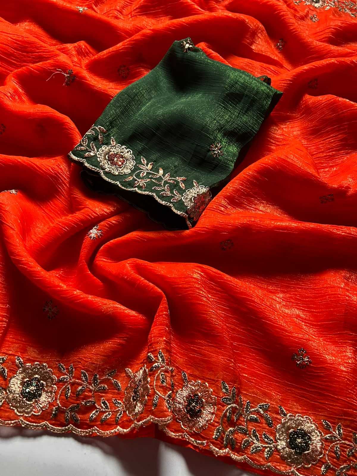 Ynf Crunchi KESH622 scalloped Sarees Wholesale Fancy Sarees Embroidered Sarees Cutwork Saree Manufacturer