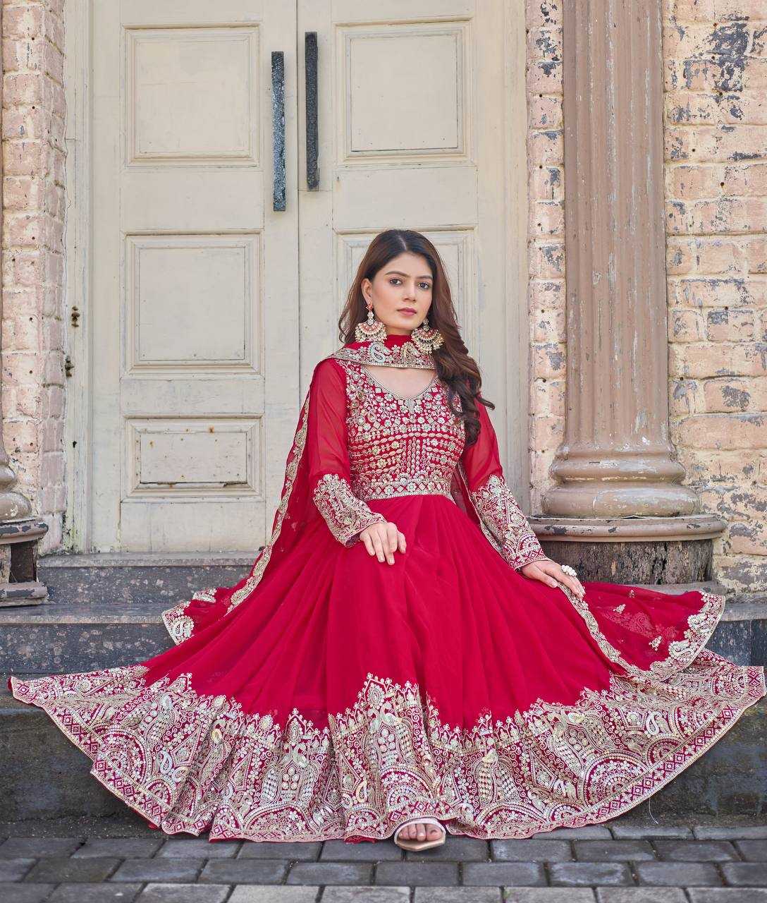 Ynf Faux Georgette KESH141 1137 Gowns Wholesale Embroidery Gowns Georgette Gown Wedding Gown Manufacturer
