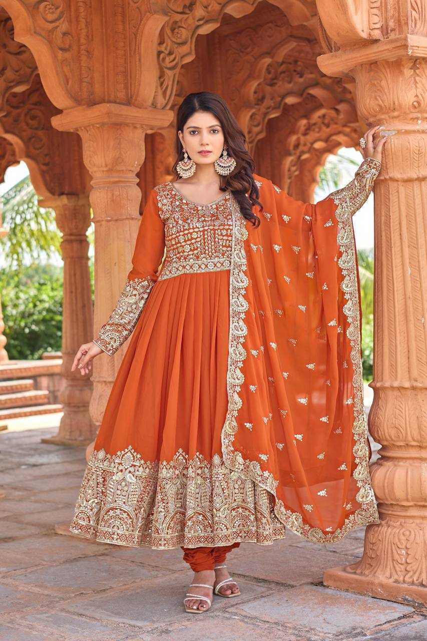 Ynf Faux Georgette KESH141 1137 Gowns Wholesale Embroidery Gowns Georgette Gown Wedding Gown Manufacturer