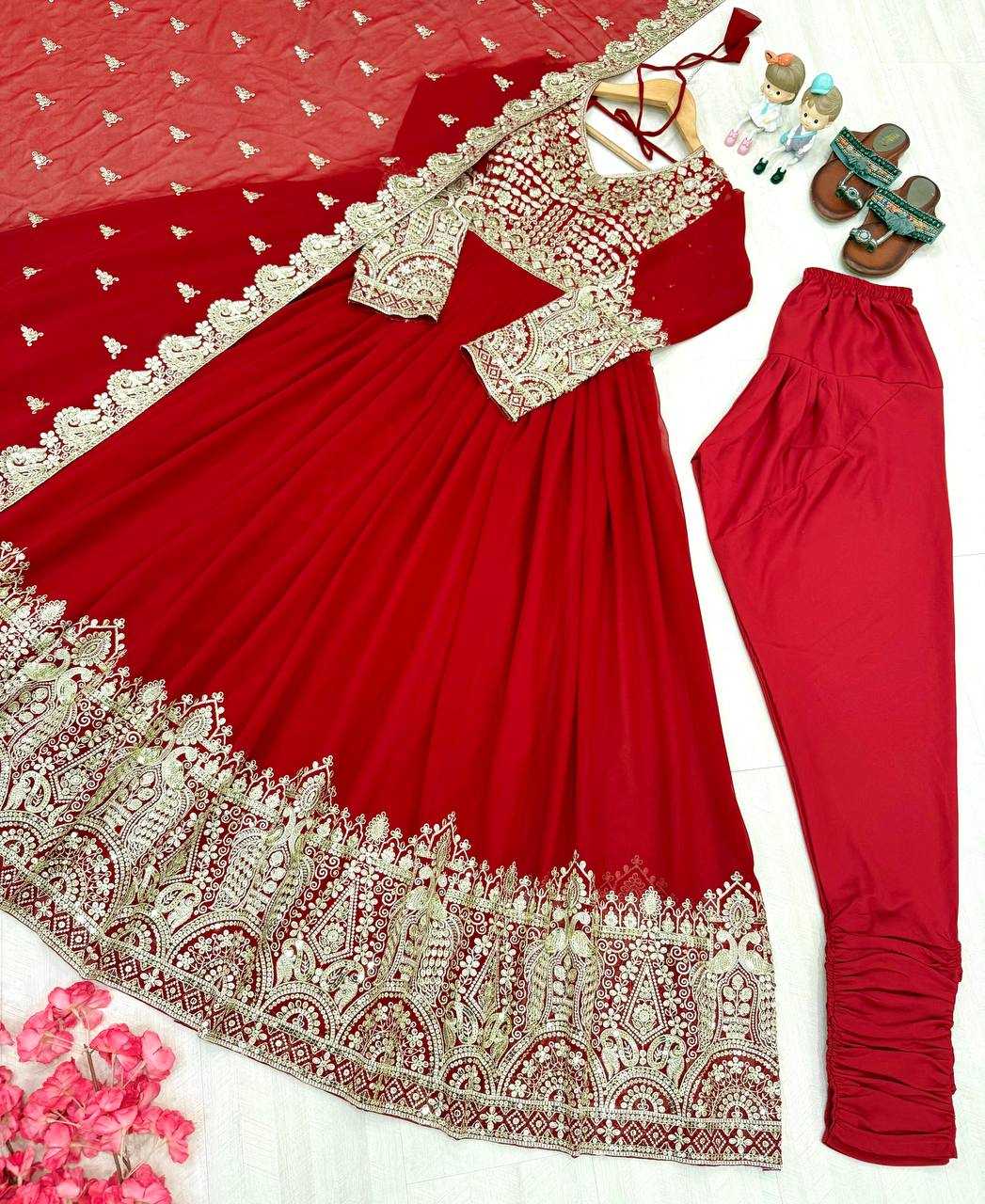 Ynf Faux Georgette KESH141 1137 Gowns Wholesale Embroidery Gowns Georgette Gown Wedding Gown Manufacturer