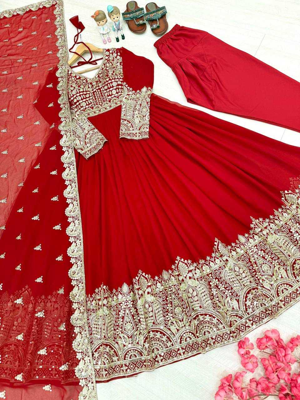 Ynf Faux Georgette KESH141 1137 Gowns Wholesale Embroidery Gowns Georgette Gown Wedding Gown Manufacturer