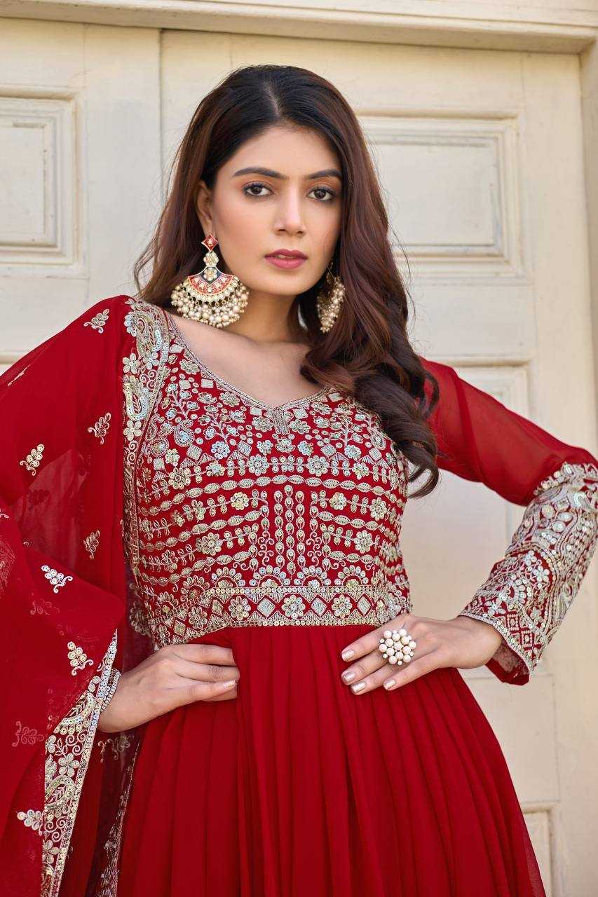 Ynf Faux Georgette KESH141 1137 Gowns Wholesale Embroidery Gowns Georgette Gown Wedding Gown Manufacturer