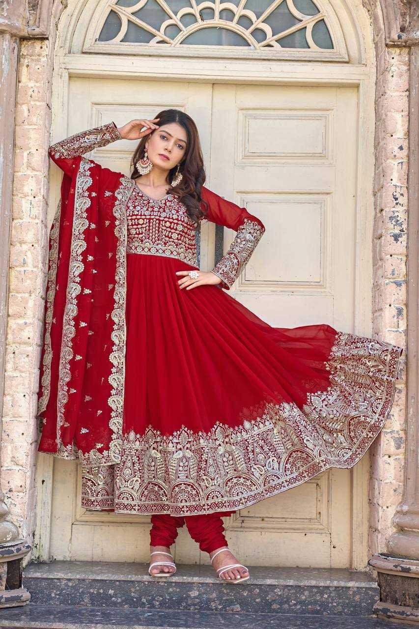 Ynf Faux Georgette KESH141 1137 Gowns Wholesale Embroidery Gowns Georgette Gown Wedding Gown Manufacturer