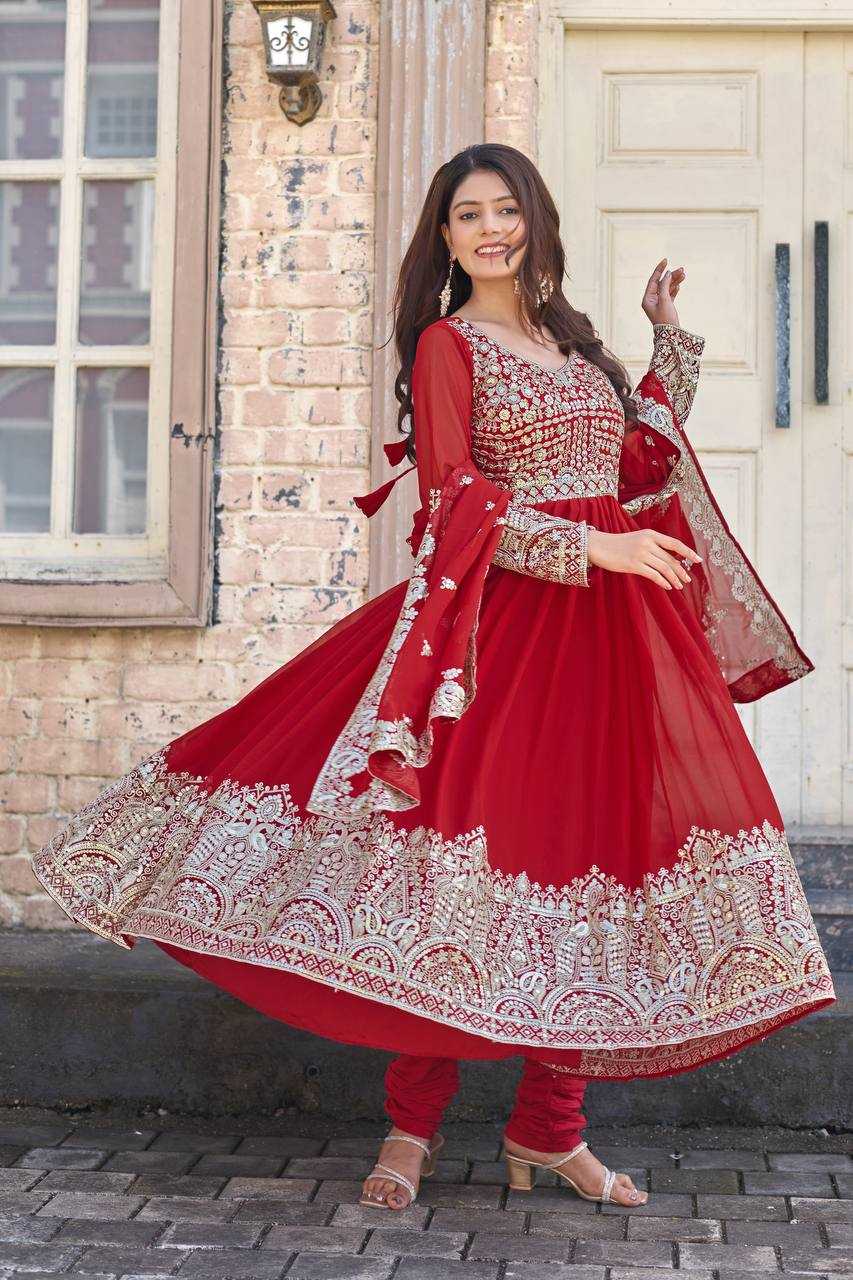 Ynf Faux Georgette KESH141 1137 Gowns Wholesale Embroidery Gowns Georgette Gown Wedding Gown Manufacturer