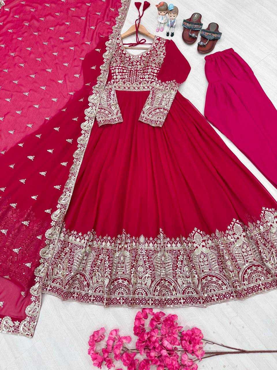 Ynf Faux Georgette KESH141 1137 Gowns Wholesale Embroidery Gowns Georgette Gown Wedding Gown Manufacturer