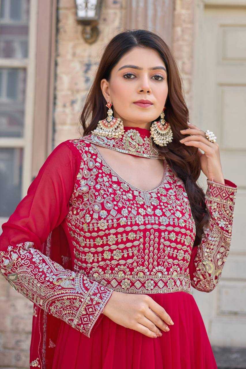 Ynf Faux Georgette KESH141 1137 Gowns Wholesale Embroidery Gowns Georgette Gown Wedding Gown Manufacturer