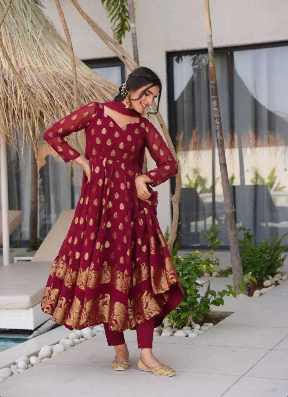 Ynf Faux Georgette KESH523 299 Gowns Wholesale Embroidery Gowns Party Wear Gowns Designer Gowns Manufacturer