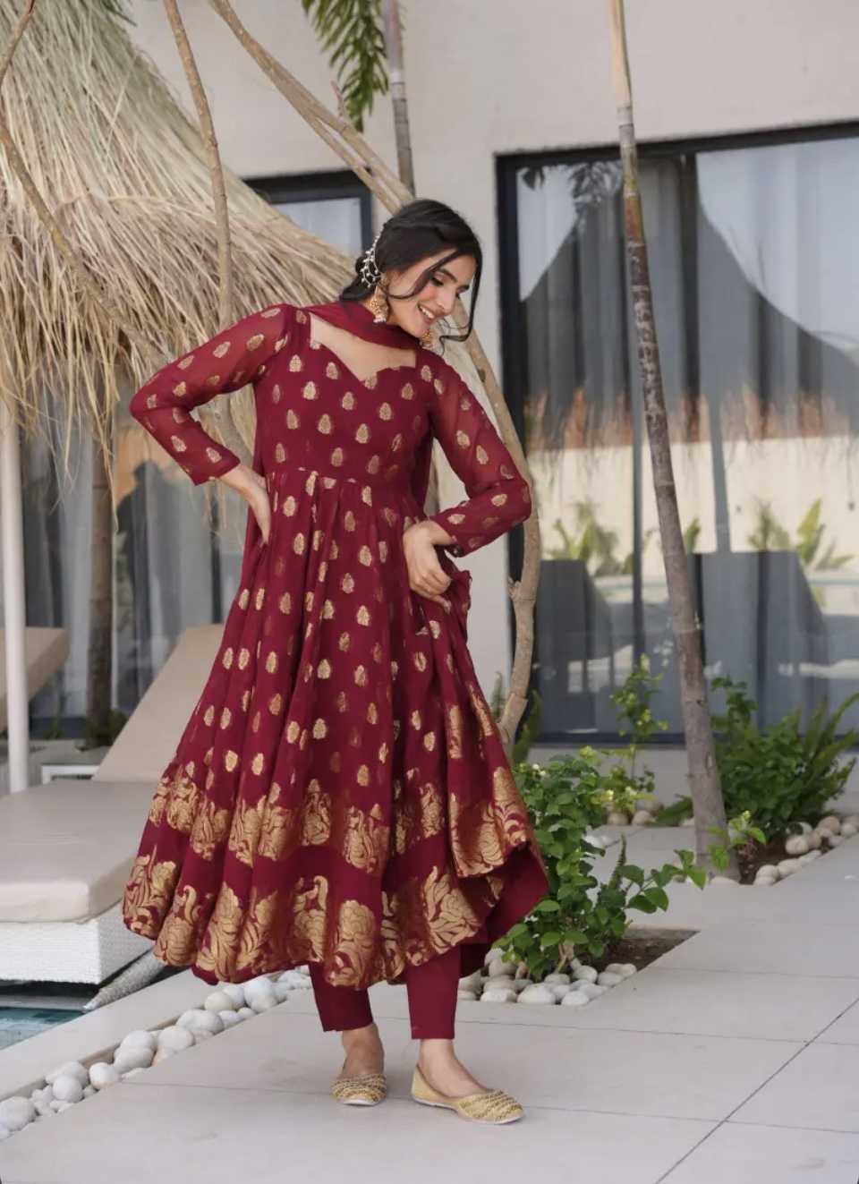 Ynf Faux Georgette KESH523 299 Gowns Wholesale Embroidery Gowns Party Wear Gowns Designer Gowns Manufacturer