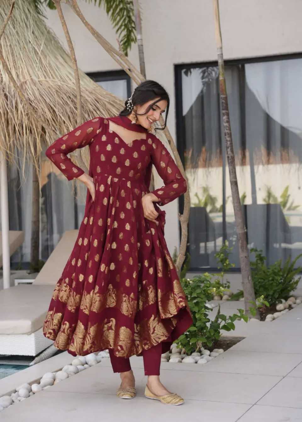 Ynf Faux Georgette KESH523 299 Gowns Wholesale Embroidery Gowns Party Wear Gowns Designer Gowns Manufacturer