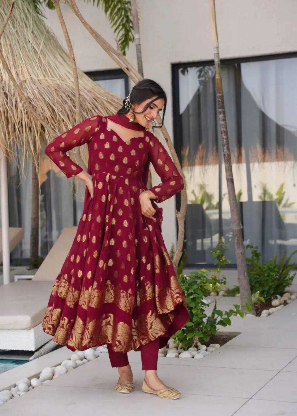 Ynf Faux Georgette KESH523 299 Gowns Wholesale Embroidery Gowns Party Wear Gowns Designer Gowns Manufacturer