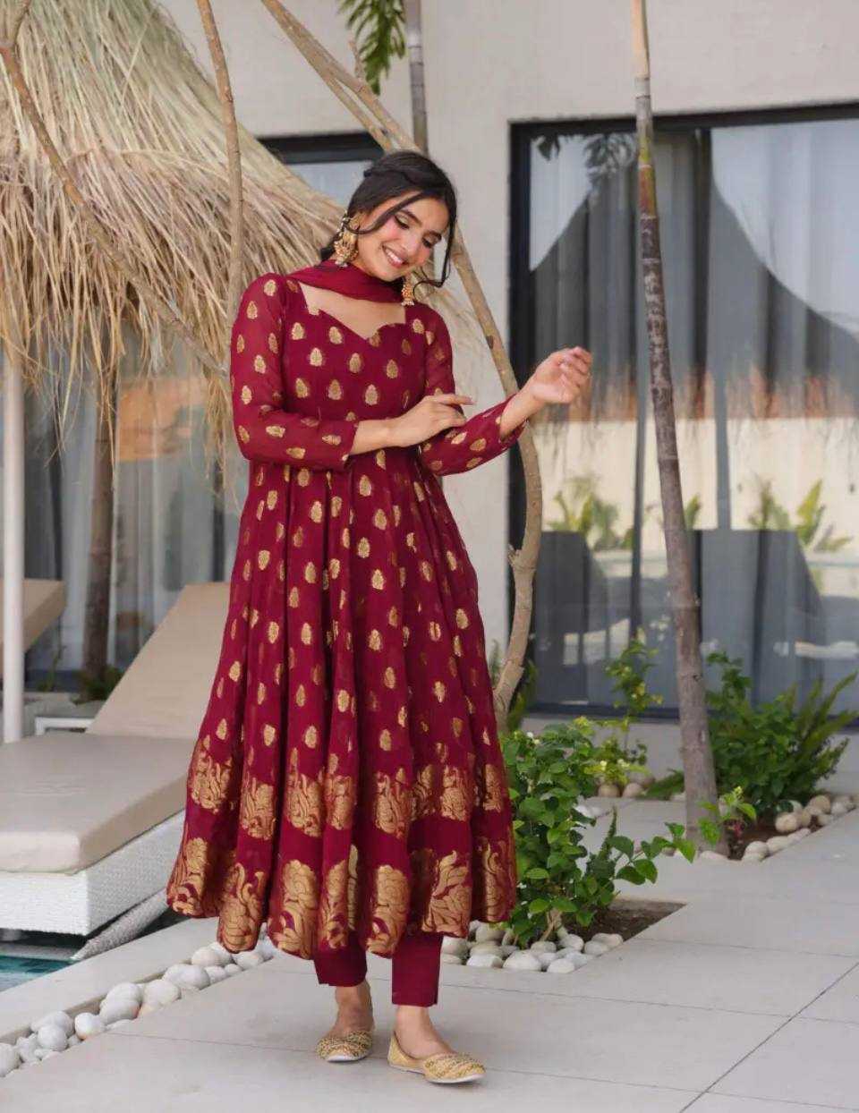 Ynf Faux Georgette KESH523 299 Gowns Wholesale Embroidery Gowns Party Wear Gowns Designer Gowns Manufacturer